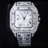 Wristwatches Hip Hop Iced Out Men Watch Square Diamond Quartz Luxury Mens Wrist Watches Gold Roman Calendar Steel Clock Relogio MasculinoWri