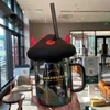 Copo Starbucks Halloween diabo cogumelo forma Mason copo de palha de vidro silicone chá copo de mesa de vidro