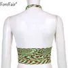 Forefair Femmes Vert Sexy Halter Cou Débardeur D'été Dos Nu Épaule Évider Imprimer Crop Top Vintage Mode 2021 G220414