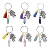 Keychains Hexagonal Gemstone Keychain Natural Stone Crystal Quartz Pendant Healing Point Chakra Charm Key Ring Fred22