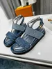 2022 럭셔리 디자이너 여성 Paseo Flat Comfort Sandals Summery Denim 슬리퍼 슬라이드 플립 플롭 크기 35-42