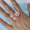 Bröllopsringar Fashion Classic Trendy Daisy Flower Finger Ring For Women Girl Luxury Rose Gold White Cz Paled Open justerade smycken