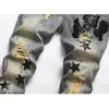 Size 38 Men's Vintage Rip Jeans Patch Skinny Fit Appliqued Paint Splattered Art Distressed Jeans282f