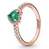 Authentieke 925 Sterling Silver Ring Sparkling Pink Blue Green verhoogde hartringen voor vrouwen Wedding Party European Fashion Jewelry5640677