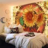 Boho Sunflower Wall Carpet Aesthetic Room Decor Sun And Moon Flowers Polyester Mandala Wall Decor Art Carpet Bohemian Curtains J220804