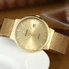 WWOOR MEN HOMEM SUMPLAR SLIM RESPOSTA LUZULO Brand Gold Steel Mesh Ultra Thin Date Impermend Wrist Watch Golden Clock With Box Pack 220326176223