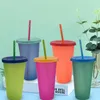 Tumblers With Lid And Straw Drinking Mug Plastic Color Changing Cup PP Material Temperature Sensing Cups Magic 5 5hb H12486