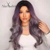 الرياح شعر مستعار أنثى رمادية أرجوانية متوسطة متوسطة الانقسام الطويل مجعد الشعر الحزب wig 220527