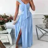 Summer Elegant Evening Dresses Women Solid Off Shoulder Slim High Slit Long Dress Chic Irregular Lace-up Dress Female Vestidos Y220526