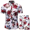 Summer Men Set Hawaiian Flower Printing Mens Short Sleeve Casual Tracksuit Shirt Beach Shorts Set Male Sports Suit Clothing 220708