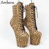 Sorbern Sexy Leopard Booties voor Vrouwen Heelloos Laarzen Platform Shoe Stripper Pole Dance Boot Lace Up Punk Shoes Aangepaste kleur