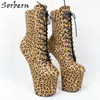 Sorbern Sexy léopard chaussons pour femmes bottes sans talon plate-forme chaussure décapant pôle danse botte à lacets Punk chaussures couleur personnalisée