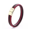 Braccialetti con ciondoli Gioielli da uomo punk Bracciale in pelle intrecciata rosso nero Bracciale in acciaio inossidabile con chiusura magnetica Braccialetti avvolgenti G211b