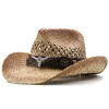 Chapeau de Cowboy occidental pour femmes et hommes, en paille naturelle, tissé à la main, en feutre décoratif, pour plage, bord de mer, Camping, mode Jazz
