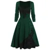 Casual jurk Court Vintage kanten patchwork knoop damesjurk met lange mouwen