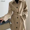 Ftlzz Spring Women Pu Leather Long Jacket Single Breasted Windbreaker Trench Coat Slim Split Long Sleeve Solid Jack med Belt 220815