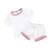 Summer Baby Ribbed Cotton Clothing Sets Solid Knitted Pits Short Sleeve Top + Shorts 2pcs/set Outfits Fashion Boutique Kids Clothes