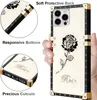 Luxury Fashion Brand Designer Phone Cases with diamond For iPhone 13 Pro Max 12 mini 11 promax xsmax xr x 6 7 8 plus Girl Rose Flower Square Fur Mobile Cover Case