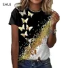 나비 레이디 Tshirt 3D 플로럴 프린트 라운드 목 캐주얼 틈새 디자인 감각 의류 여성 동물 시리즈 짧은 슬리브 220530
