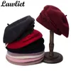 Lawliet Womens Beret Winter Cap 1920s Chic Style 100 Detalhes de lã cozida Detalhes do arco de inverno Skullies Basco Artista francês Bonnet J220722