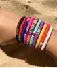 African Strands Colorful Polymer Clay Disc Bead Stretch Charm Bracelet Beach Jewelry Surfer Bracelets for Women Summer Beach Fashion Jewelry