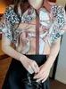 Bluzki damskie Koszule Summer Kobiety Krótki rękaw Top Korean Fashion Druku