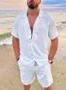 メンズトラックスーツ男性2022半袖ハワイアンスーツプリントシャツショーツ衣装ファッションメンビーチセットカジュアルフローラルシャツ2ピーススーツ