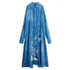 Style chinois vêtements ethniques Costumes orientaux Hanfu coton lin longue robe homme bleu imprimé motif national Streetwear Robes