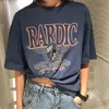 ヴィンテージ特大の半袖シャツ女性サマーoネックプリント服Tシャツトップハラジュク90年代美学Tシャツ220526
