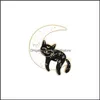 PinsBroscher Smycken Moon Black Cat Emalj Broscher Pin För Kvinnor Mode Klänning Kappa Skjorta Demin Metall Brosch Pins Märken Promotion Dhx2L