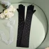 Fashion Crystals Bridal Gloves Above Elbow Length Full Finger Satin Wedding Gloves Rhinestones Formal Party Short Glove