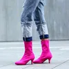 Eokkar roze kitten hiel stretch enkelschoenen voor vrouwen puntig teen elastische laarsjes koninklijke blauwe vrouwen schoenen low hiel bootst2207186677904