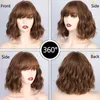 Hair Synthetic Wigs Cosplay Aisi Queens Short Brown Wig Synthetic Wigs with Bangs for Women Purple Water Wave Natural Bob Heat Resistant False Hair 220225
