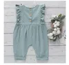 Ins Baby Cotton Linen Rompers Summer Toddler Kid Ruffle Seveless Jumpsuits Summer Infantsソフト服