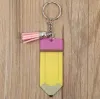 Gepersonaliseerde potlood sleutelhanger gunst DIY blanco acryl sleutelhanger met kwast creatieve rugzak hangende hanger DH8722