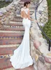 New Sexy Mermaid Wedding Dresses V-neck Cap Sleeve Court Train Lace Satin Bridal Gowns dress