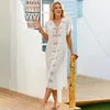 Women's Swimwear Bikini Cover Up Beach Long Maxi Dress Tunic Pareo White V Neck Robe Summer Bathing Suit BeachwearWomen's