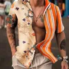 Mode hommes bicolore décontracté à manches courtes imprimé motif de broderie vêtements léger boutonné mâle chemise grand 220623