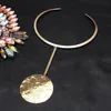 Pendant Necklaces Metal Choker Necklace Maxi Big Circle Pendants Torques Statement Collar Women Golden Silver Color Jewelry UKMOCPendant