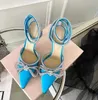 Satin dubbla båge höga klackar sandaler kristall utsmyckning kristall sten skor spole fin mode elegant kvinnor ny stil lyxdesigner slingback