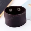 Vintage Single Layer Leather Wide Wristband Adjustable Cuff Bangles for Men Women Bracelets Jewelry Gifts