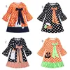 Cores Halloween Bebê Meninas Ghost Pumpkin Dress Crianças Ponto Imprimir Curva Princesa Vestidos Outono Moda Boutique Crianças Roupas