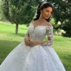 Vintage -Ärmel Spitze Arabisch hoher Nacken mit Applikationen Perlen Langbrautkugelkleid Brautkleider Vestidos de Novia