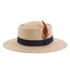 Chapeau Fedora Vintage en laine pour hommes et femmes, avec ruban de plumes, à large bord, Top Jazz, Panama Sombrero, nouvelle collection automne