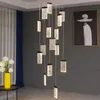 Hanglampen moderne led kroonluchter zwarte duplex zolder woonkamer trap vierkante kristal hal indoor verlichting hangerpendant