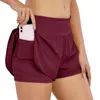 Lu de shorts esportivos sexy femininos lindas nádegas de cor sólida de duas peças anti-fitness de fitness curta de alta qualidade calças esportivas respiráveis