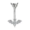 14G Bat Belly Button Ring Body Jewelry 316L Surgical Steel Bar CZ Bat Navel Skivstång