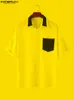 Männer Casual Hemden Männer Hemd Patchwork Revers Halbe Hülse Taste Taschen Sommer Kleidung 2022 Lose Koreanische Mode S-5XL INCERUNMen's