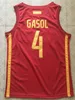 XFLSPレッドチームスペイン4 Pau Gasolバスケットボールジャージーステッチカスタム任意の数と名前Jerseys