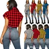 Womens Plaid skjorta Designer Asymmetriska toppar Oregelbunden framsida lång bakkort snörning upp ärmlös t-shirt